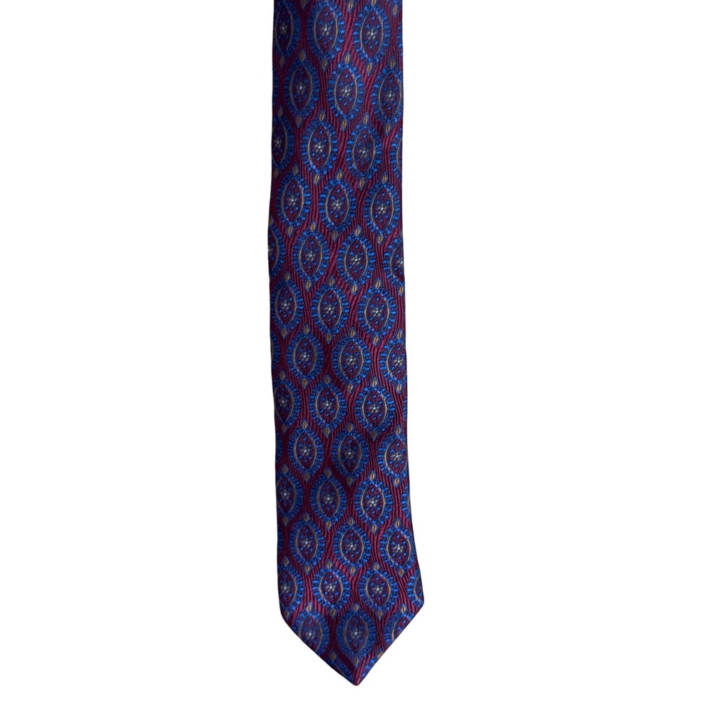 Robert Talbott Estate Silk Tie Burgundy Blue Medallion Paisley Made in Italy 8cm